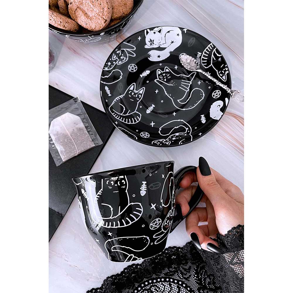 Killstar - Catnap Tasse und Untertasse - Schwarz